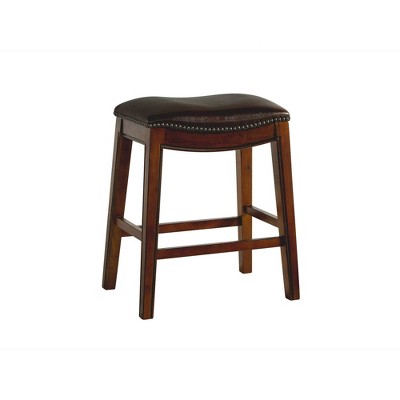 Bowen 24" Brown Wood and Faux Leather Backless Stool