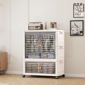 Plastic Stackable Collapsible Storage Bins Containers with Doors, Wheels And Hanging Rods Organizers Cabinet for Home Office Grey - 1 of 4