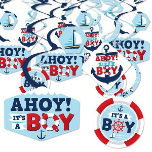 Big Dot of Happiness Ahoy It's a Boy - Nautical Baby Shower Hanging Decor - Party Decoration Swirls - Set of 40 - 1 of 4