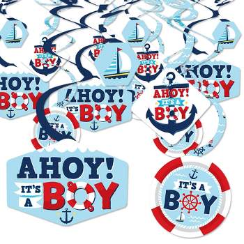 Big Dot of Happiness Ahoy It's a Boy - Nautical Baby Shower Hanging Decor - Party Decoration Swirls - Set of 40