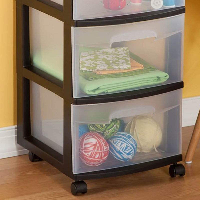 Sterilite 3-Drawer Plastic Rolling Storage Cart, Clear with Black Frame, 6 of 9