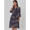 Hobemty Women's V-Neck 3/4 Sleeve Tie Waist Button-Down Floral Chiffon Dress - 2 of 4