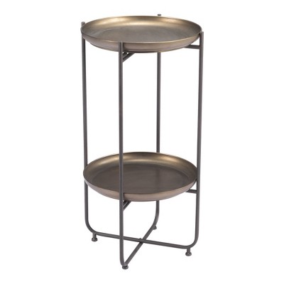 HomeRoots 32" Bronze And Gray Steel Round Pedestal End Table
