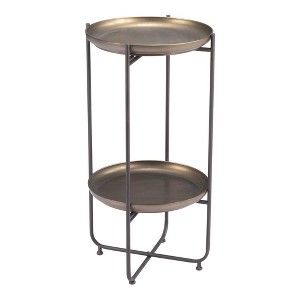 HomeRoots 32" Bronze And Gray Steel Round Pedestal End Table - 1 of 4