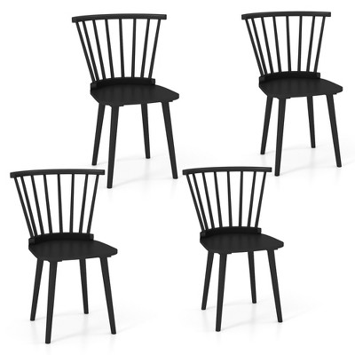 Tangkula 4 PCS Dining Chair Windsor High Spindle Back Wood Kitchen Chairs w/ Rubber Wood Frame Black