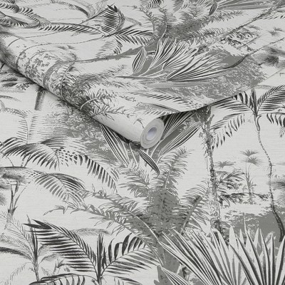 Sublime Black and Gray Non-Woven Jungle Texture Wallpaper