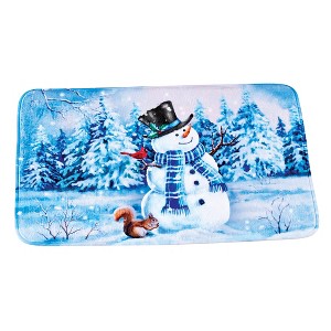 Collections Etc Winter Wonderland Snowman Printed Bath Mat 29.5" x 19.5" x 0.63" Blue - 1 of 3