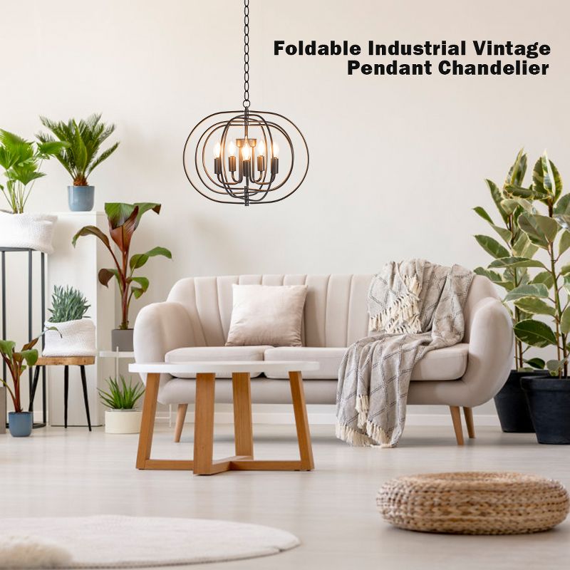 Tangkula Foldable Pendant Lighting, Industrial Vintage Metal Spherical Rustic Chandelier Hanging Cage Globe Ceiling Light Fixture, 2 of 11
