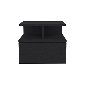 Gulches Nightstand - 1 Drawer Black Wengue Finish, Wall-Mounted with 14"W Top Shelf, 11.6"H Particle Board Bedside Table (Black) - 1 of 4
