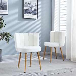 Sapphtopaz Modern Dining Chairs Set of 2 Short-Hair Upholstered Wide Backrest Chairs with Iron Tube Wood Color Legs for Kitchen and Dining - 1 of 4