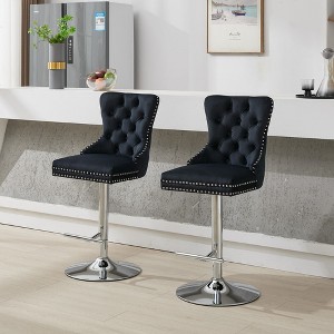 Velvet Bar Stools Set of 2 with Adjustable 25-33" Height, 360¡ã Swivel, Tufted Back, and Chrome Base for Home, Pub, or Kitchen Island - 1 of 4