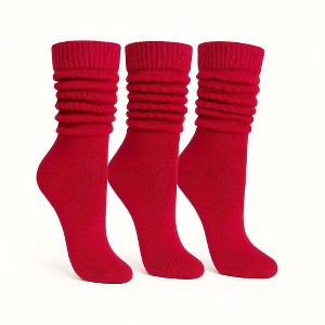 Women’s Slouch Socks Cotton Slouchy Knee-High Boot Socks 3 Pairs Scrunch Breathable Extra Long All-Season Comfort - 1 of 4