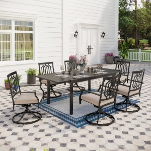 Captiva Designs 7pc Patio Slat-top Rectangle Dining Steel Table & Armrest Metal Chairs - 1 of 4
