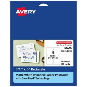 Avery Postcards with Rounded Corners and Sure Feed Technology, 3.5" x 5", Matte White, 100 Total, Laser/Inkjet Printable Cards (5625) - 1 of 4