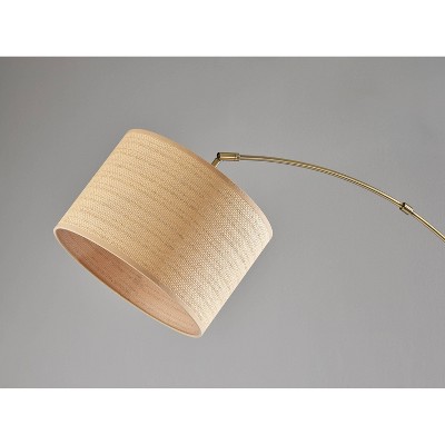Antique Brass Adjustable Arc Floor Lamp with Woven Shade