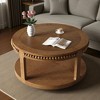 Mshliw 31.5'' Round Solid Wood Coffee Table with 2-Tier Thick Shelves and Beaded Trim, Dining Table, Accent Table for Living Room or Lounge - 4 of 4