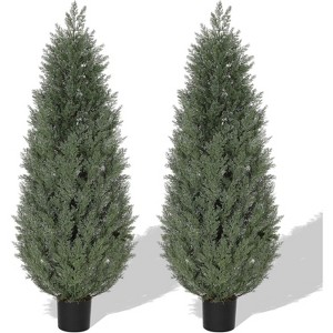 5FT Artificial Topiary Cedar Trees - 2PCS Fake Outdoor/Indoor Plants with Realistic Moss Pots, UV Rated for Front Porch & Living Room Decor - 1 of 4