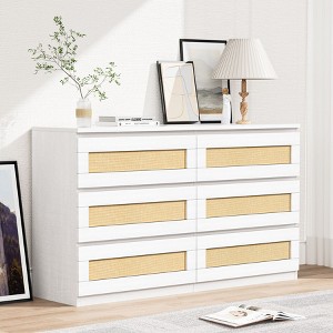 Rattan 6 Drawers Dresser for Bedroom, Slim Wooden Chest of Drawers, Durable Freestanding Storage Organizer Cabinet for Living Room - 1 of 4