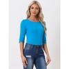 INSPIRE CHIC Women's Classic Solid Elbow Sleeves Round Neck Slim Fit T-Shirts - 2 of 4