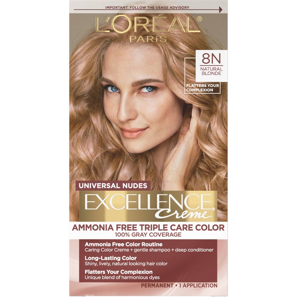 Photos - Hair Dye LOreal L'Oreal Paris Excellence Universal Nudes Ammonia Free Permanent Hair Color - 8N Natural Blonde - 6.3 fl oz 