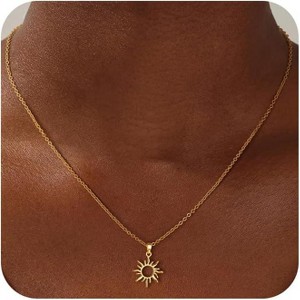 "14K Gold Layered Necklace for Women, Dainty Pendant Sun Gold Necklace, Non-Tarnish Hypoallergenic Stackable Jewelry Gift" - 1 of 4