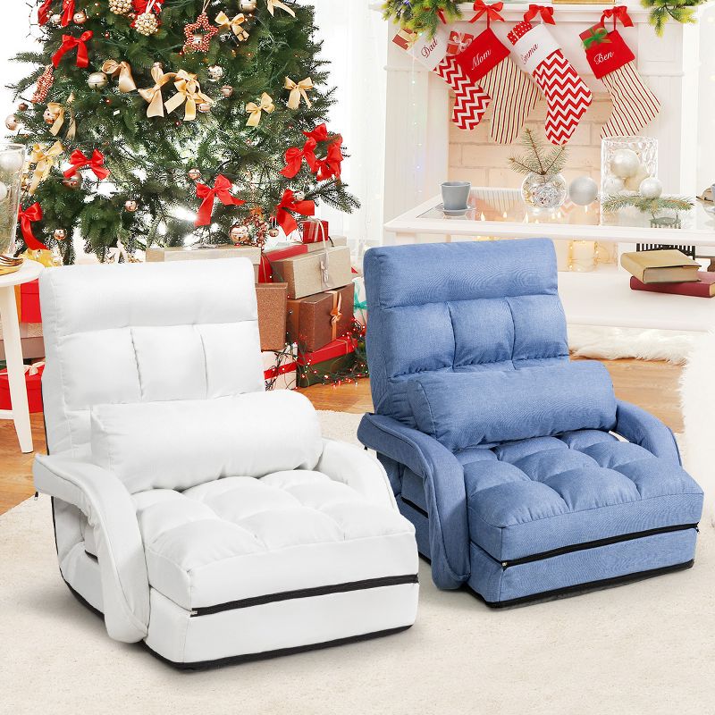 Costway Folding Floor Armchair w/6-position Adjustable Back & Lumbar Pillow White, 3 of 9