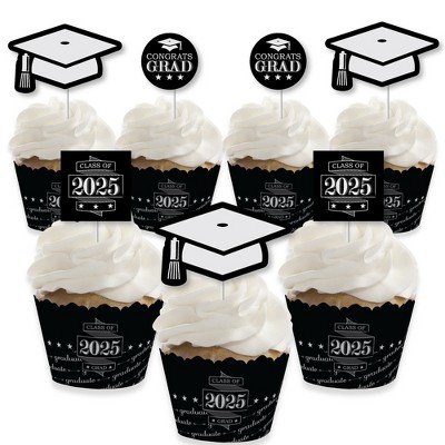 Big Dot of Happiness Graduation Cheers - Cupcake Decoration - 2025 Graduation Party Cupcake Wrappers and Treat Picks Kit - Set of 24