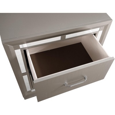 Alana Silver Champagne 2 Drawer Nightstand with Mirror Accents
