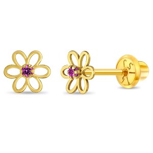 Girl's Jeweled Open Flower Screw Back 14k Gold Earrings - In Season Jewelry - 1 of 4