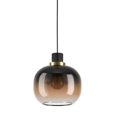 Mini Black Pendant Light with Amber Glass Shade