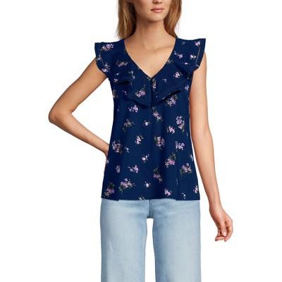 Lands' End Women's V Neck Cascade Ruffle Top