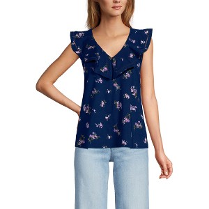 Lands' End Women's V Neck Cascade Ruffle Top - 1 of 4