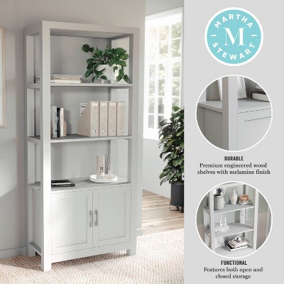 Martha Stewart 68" Gray Wood Shaker Bookcase with Storage Cabinet