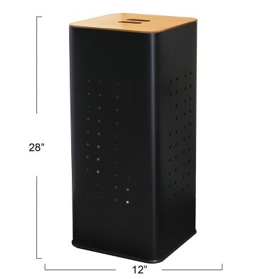 Black Steel Laundry Hamper with Wood Lid and Handles