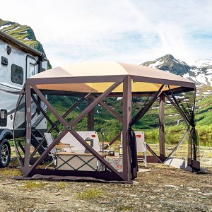 GustoWave 12'x12' Portable Hexagon Pop-Up Gazebo for Camping, Patio, Backyard, Khaki - 1 of 4