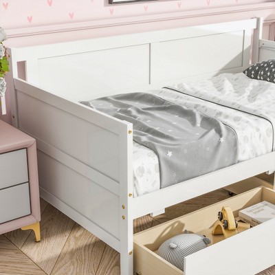 MATEERTY Twin Size Pine Wood with Storage Drawers White