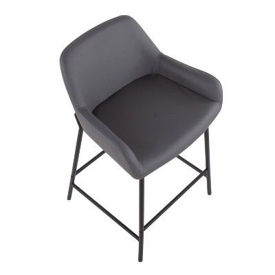 Daniella 21'' Industrial Black Metal & Grey Faux Leather Counter Stools (Set of 2)