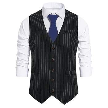 Lars Amadeus Men's Stripe Classic Slim Fit Business Formal Dress Suit Vest