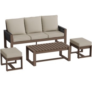 EAGLE PEAK 4 Pieces Natural Cedar Wood Conversation Set, Outdoor Patio Furniture with 2 Ottomans and Coffee Table - 1 of 4