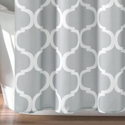 Light Gray Geometric Trellis Fabric Shower Curtain