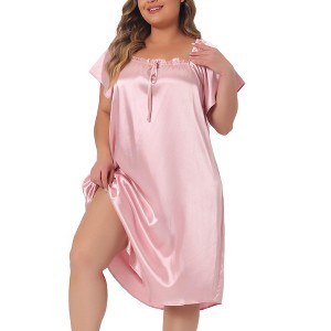 Agnes Orinda Women's Plus Size Satin Silky Pleated Loose Fit Midi Nightgown - 1 of 4