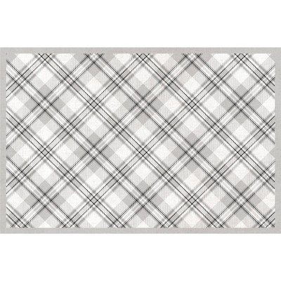 A&A Story Plaid Rectangular Dog and Cat Feeding Mat - Gray and Black