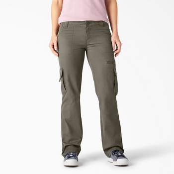 Dickies Women's Relaxed Fit Straight Leg Cargo Pants, Rinsed Green Leaf (RGE), 4RG