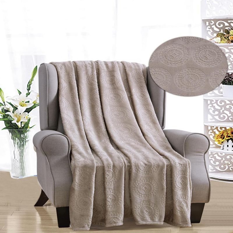 Ceasar Soft Plush Contemporary Embossed Collection All Season Throw 50"x60", Taupe, 2 of 5