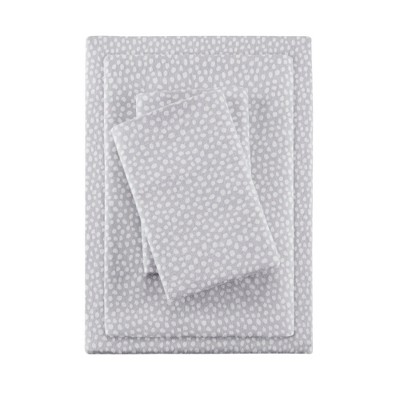 King Cozy Flannel Sheet Set Gray Dots