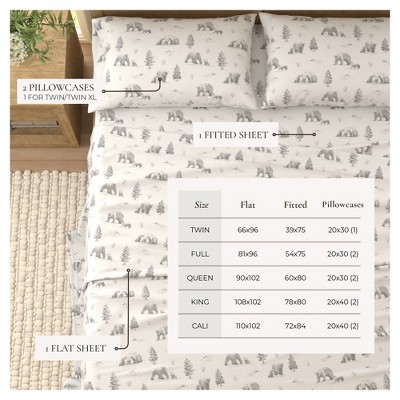 Gray Cotton Flannel Full Sheet Set with Polar Bear Print
