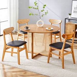 NicBex Dining Table Set for 4 Kitchen Table Ancient Solid Wood Dining Table Imitation Rattan Table Legs Simple Solid Wood Dining Chair - 1 of 4