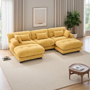 118" Velvet U-Shaped Cloud Modular Sectional Sofa with 2 Ottomans - 1 of 4