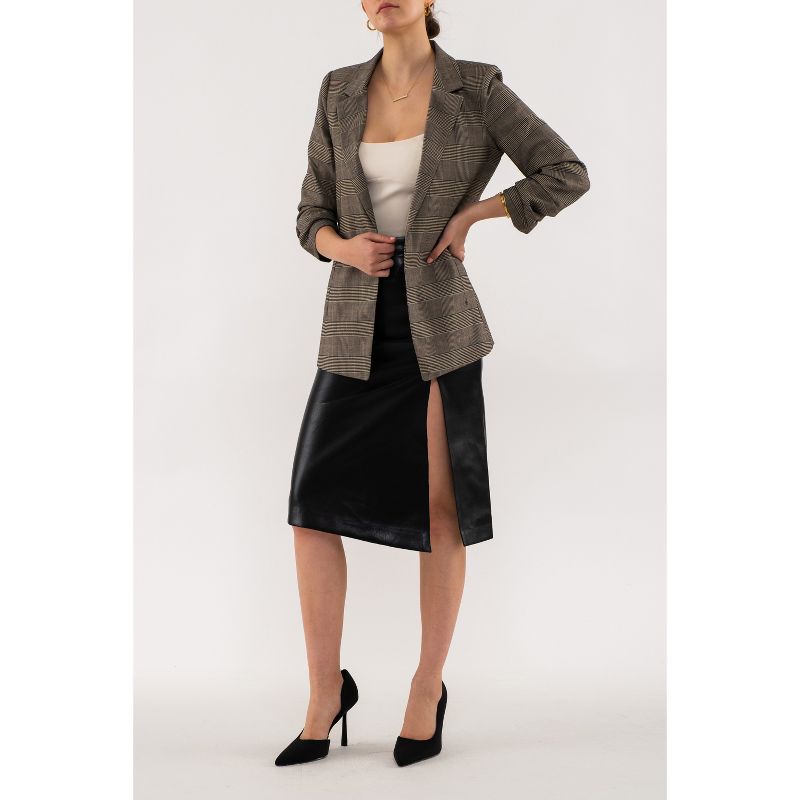 August Sky Women's Plaid Rouched Sleeve Blazer, 4 of 7