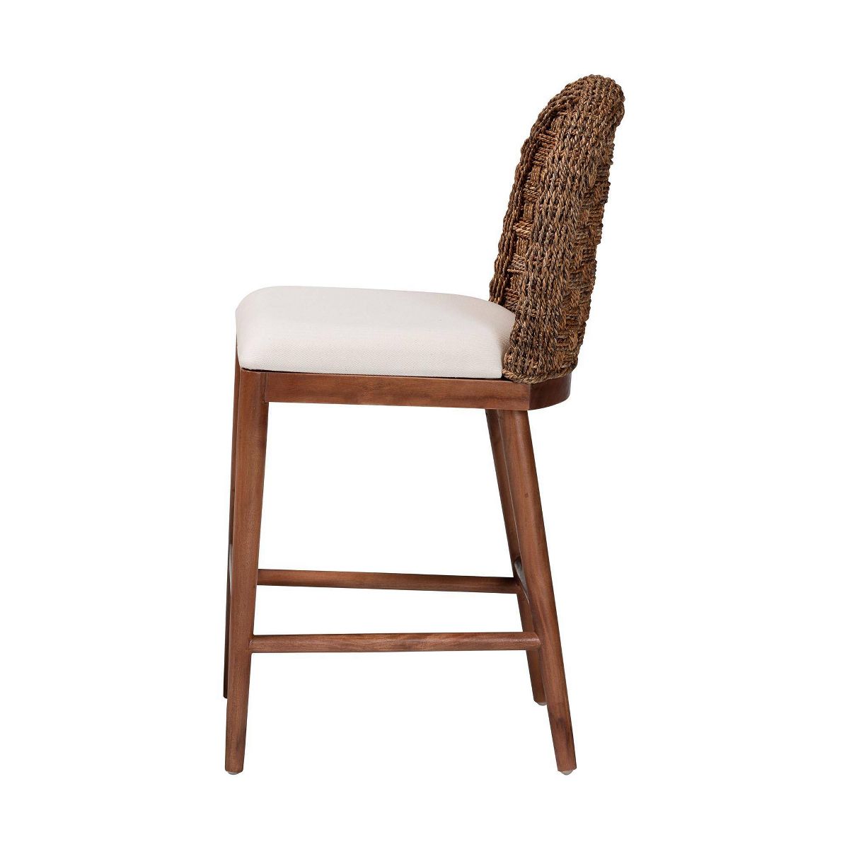 bali & pari Denver Acacia Wood and Seagrass Counter Height Barstool White/Walnut Brown: Upholstered Polyester, Fixed Seat - thumbnail 5